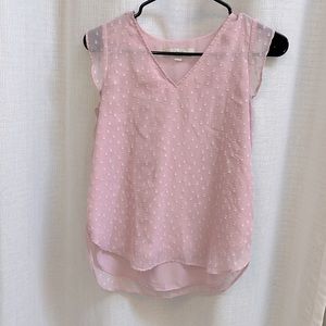 LOFT XXSP Pink polka-dot textured business casual shirt